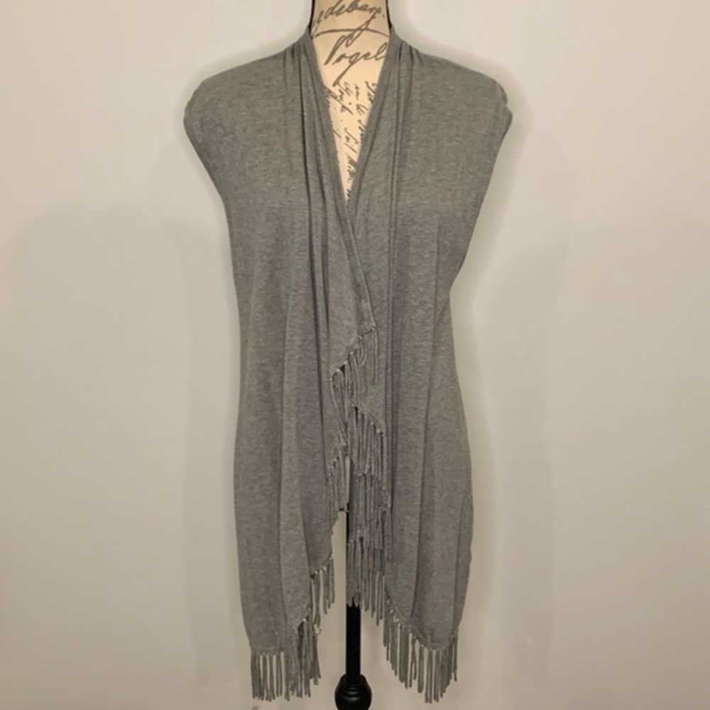 Blue by Saks Fifth Avenue fringed open front cardigan sweater vest S